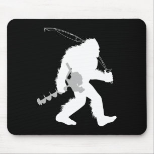 Tapis De Souris Bigfoot Pêche Glace Yeti Pêcheur Avec Forage Un
