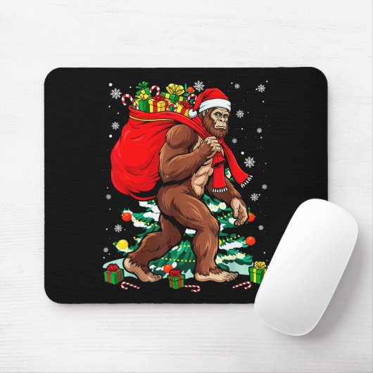 Tapis De Souris Bigfoot Santa Carrying Christmas Bag Xmas Hat Sasq (Avec souris)