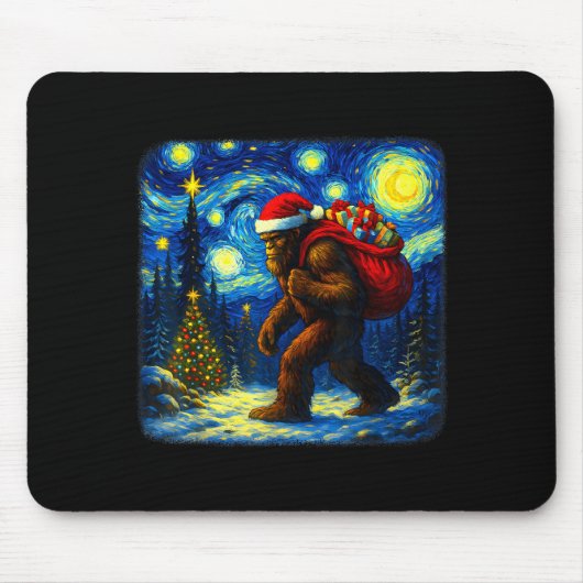 Tapis De Souris Bigfoot Santa Christmas Starry Night Sasquatch Van (Devant)