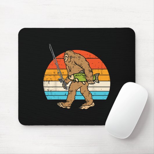 Tapis De Souris Bigfoot Sasquatch Pêche Retro Pêcheur Hommes Femme (Avec souris)
