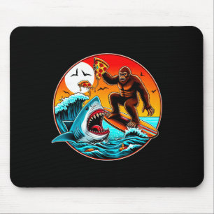 Tapis De Souris Bigfoot Surfant Mangeant une Pizza Requin Attaque