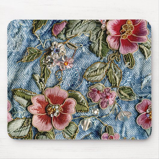 Tapis De Souris Bijou brodé Floral Denim Texture (Devant)