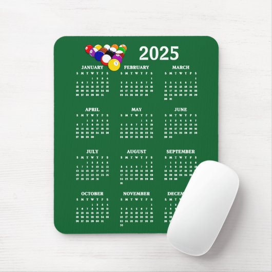 Tapis De Souris Billiards Balls Pool Design 2025 Calendrier MouseP (Avec souris)