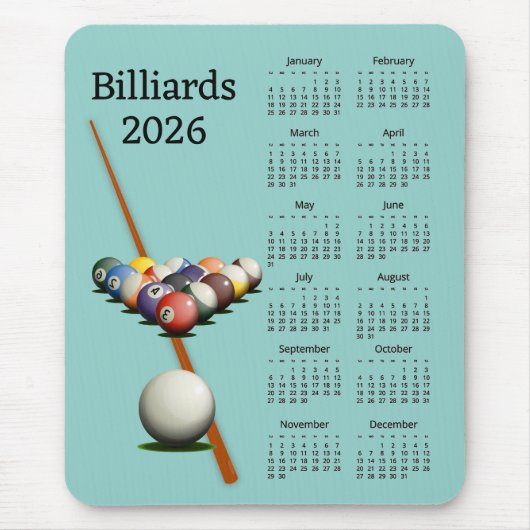 Tapis De Souris Billiards Pool 2026 Calendar Mousepad (Devant)