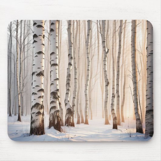 Tapis De Souris Birch Trees En Forêt D'Hiver (Devant)