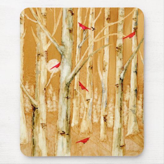Tapis De Souris Birch Trees Red Cardinals (Devant)