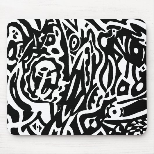 Tapis De Souris "Bird Creature" B&W Abstrait (Devant)