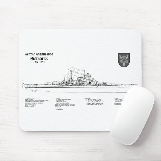 Tapis De Souris Bismarck - Plan du plan de bataille BD (Avec souris)