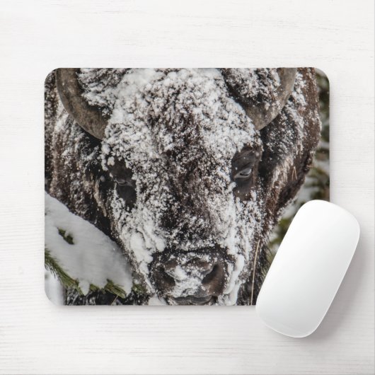 Tapis De Souris Bison couvert de neige Yellowstone (Avec souris)