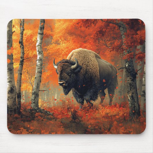 Tapis De Souris Bison dans l'artisanat boisé d'automne (Devant)