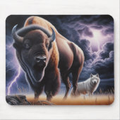 Tapis De Souris Bison et loup dans un orage avec éclair (Devant)