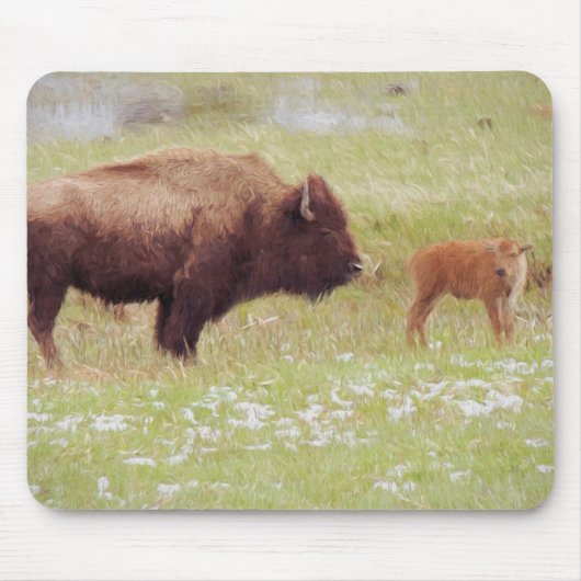 Tapis De Souris Bison et veau à Yellowstone (Devant)