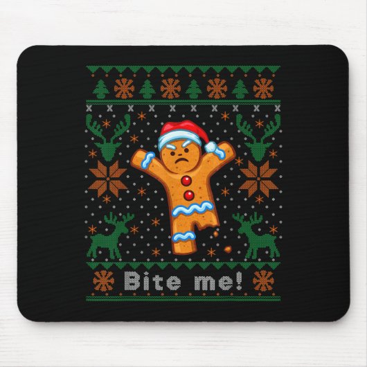 Tapis De Souris Bite Me Gingerbread Man - Funny Ugly Christmas Swe (Devant)