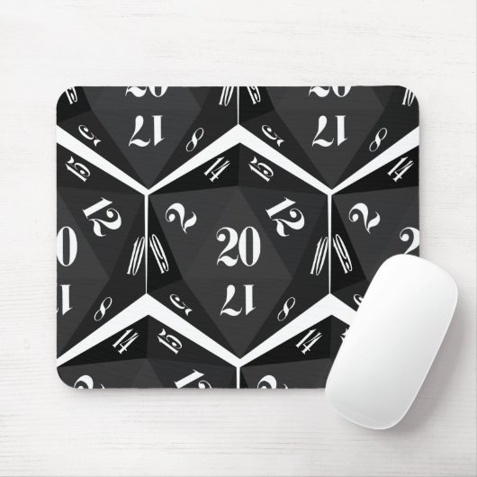 Tapis De Souris Black-20-Sided-Dice-Pattern (Avec souris)