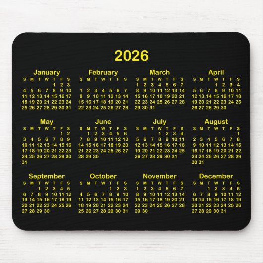 Tapis De Souris Black and Bright Yellow 2026 Calendar (Devant)