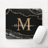 Tapis De Souris Black and Gold Agate Geode Monogram (Avec souris)