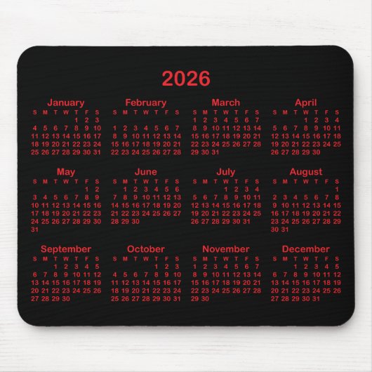Tapis De Souris Black and Red 2026 Calendar (Devant)