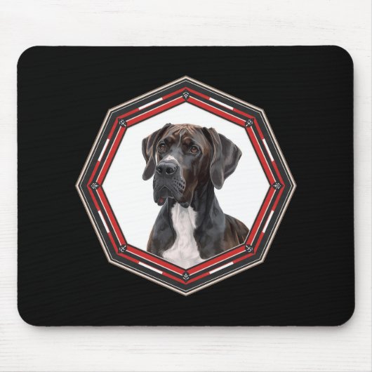 Tapis De Souris Black And White Great Dane In A Red Frame (Devant)