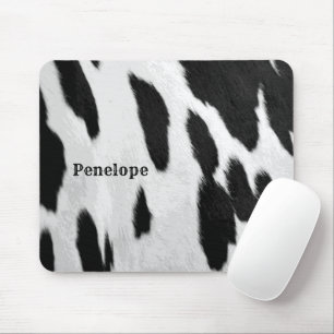Tapis De Souris Black and White Holstein Cowhol Look with Name