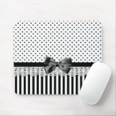 Tapis De Souris Black and White Victorian Stripes with Bow (Avec souris)
