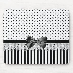 Tapis De Souris Black and White Victorian Stripes with Bow