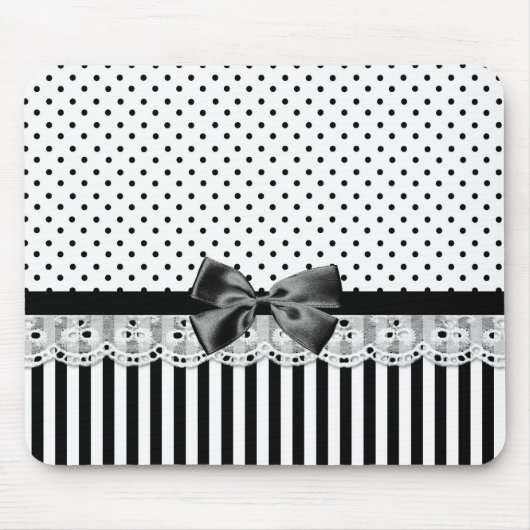 Tapis De Souris Black and White Victorian Stripes with Bow (Devant)