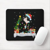 Tapis De Souris Black Cat Christmas Lights Santa Hat Black Cat Lov (Avec souris)