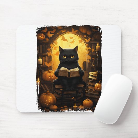 Tapis De Souris Black Cat Lecture Livres Citrouille Automne Enseig (Avec souris)