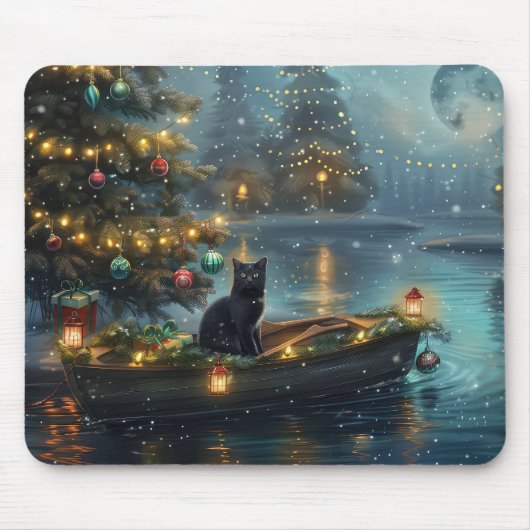 Tapis De Souris Black Cat Noël Festive Voyage (Devant)