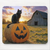 Tapis De Souris Black Cat On a Pumpkin Hay Bale (Devant)