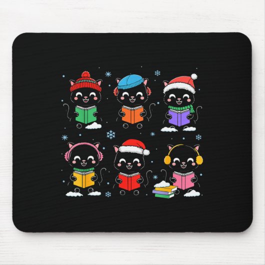 Tapis De Souris Black Cat Reading Book Christmas For Bookworm Cat (Devant)