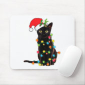 Tapis De Souris Black Cat Santa Tangled Up In Christmas Lights (Avec souris)