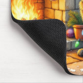 Tapis De Souris Black Cat Sitting Fireplace with Christmas Lights (Coin)