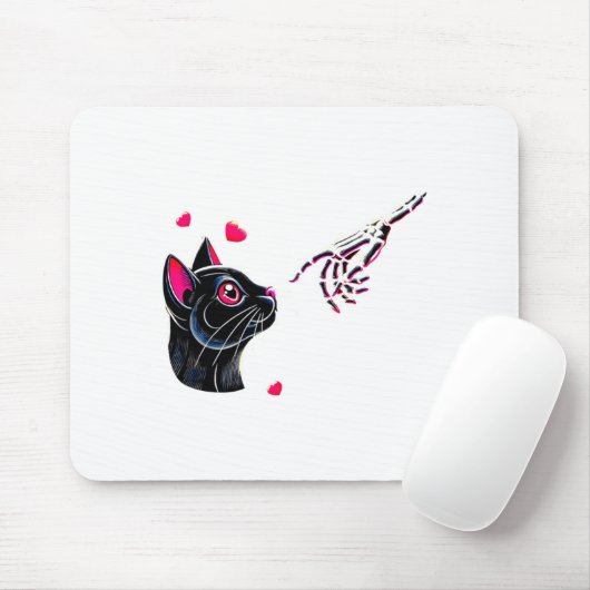 Tapis De Souris Black Cat Skeleton Hand Boop Valentines Day Pet O  (Avec souris)