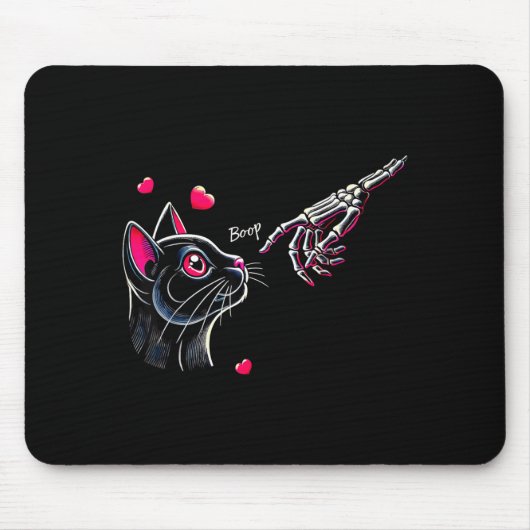 Tapis De Souris Black Cat Skeleton Hand Boop Valentine's Day Pet O (Devant)
