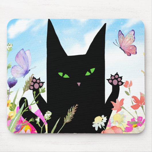 Tapis De Souris Black Cat Spring Fever:  Kitty and Flowers (Devant)