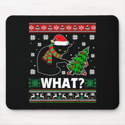 Tapis De Souris Black Cat What Pushing Tree Over Ugly Christmas Sw (Devant)