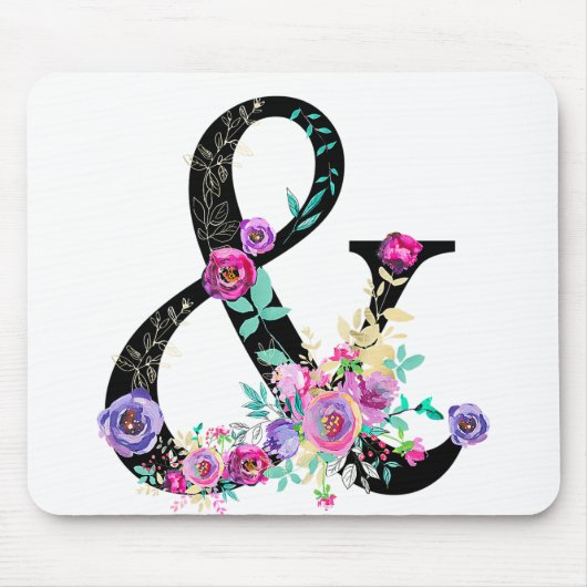 Tapis De Souris Black Floral Moderne Ampersand Chic Rustique Pays (Devant)
