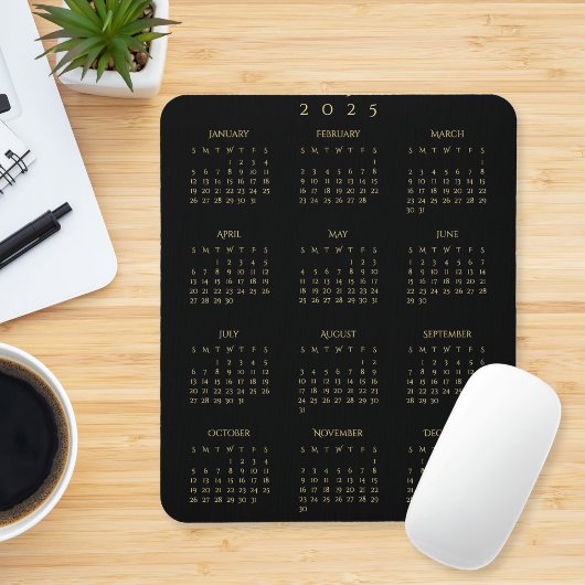 Tapis De Souris Black Gold 2025 Calendrier de l'année complète Acc
