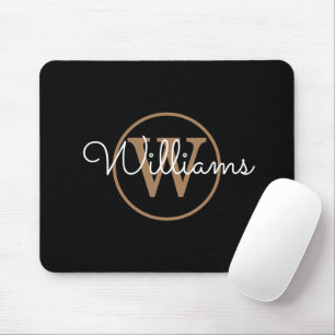 Tapis De Souris Black Gold Monogram Script Name