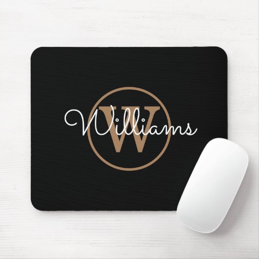 Tapis De Souris Black Gold Monogram Script Name (Avec souris)