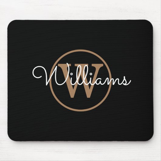 Tapis De Souris Black Gold Monogram Script Name (Devant)