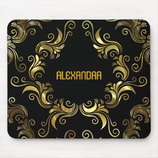 Tapis De Souris Black & Gold - Monogramme personnalisé (Devant)