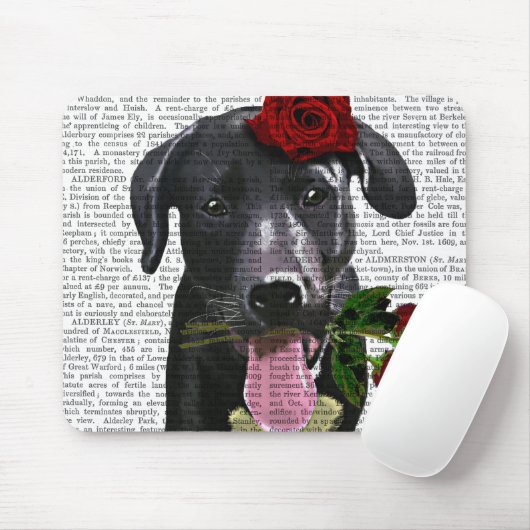 Tapis De Souris Black Labrador avec Roses 2 (Avec souris)