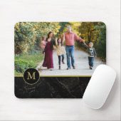 Tapis De Souris Black Marble Tan Monogram Family Photo (Avec souris)