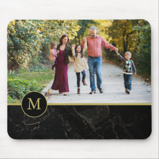 Tapis De Souris Black Marble Tan Monogram Family Photo