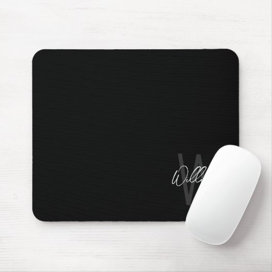 Tapis De Souris Black Modern Script Personnalisé Monogramme et nom (Avec souris)