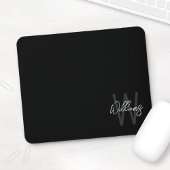 Tapis De Souris Black Modern Script Personnalisé Monogramme et nom