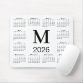 Tapis De Souris Black Monogram 2026 Calendar on White (Avec souris)