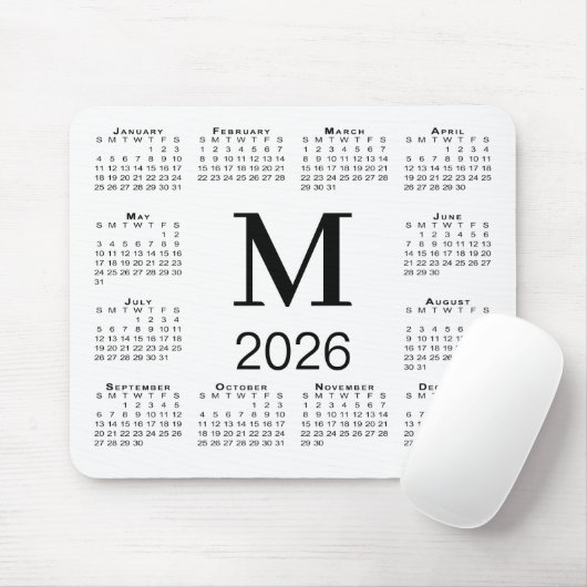 Tapis De Souris Black Monogram 2026 Calendar on White (Avec souris)